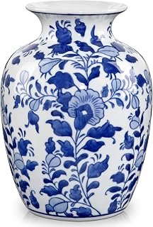Hollyone 21CM Ceramic Vase for Home Decor, 8.4’’ Hand-Painted Porcelain Vase for Flowers, Chinoiserie-Inspired Decorative Vase for Living Room, Bathroom, Desk, Shelf