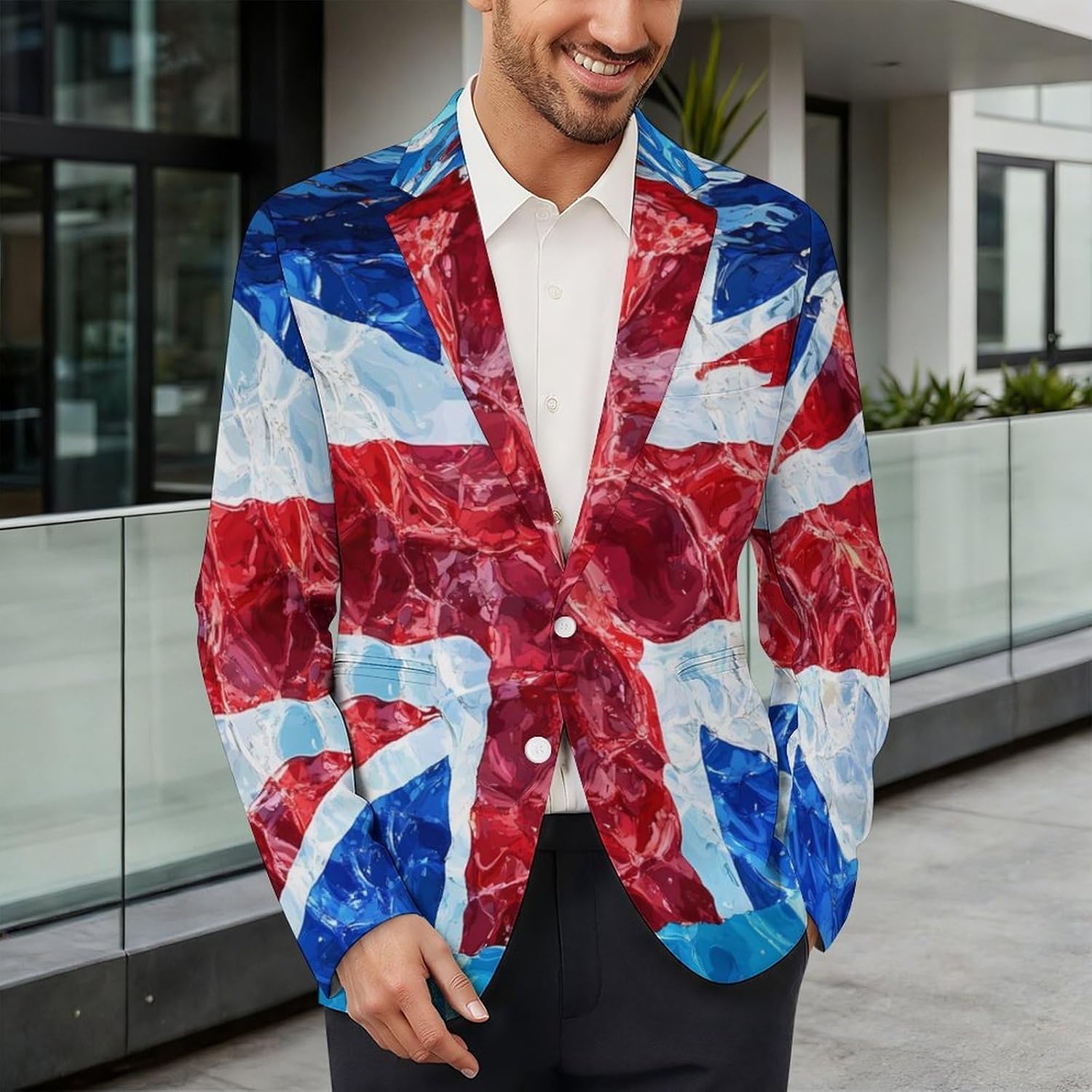 United Kingdom Flag in Water Mens Casual Blazer Sport Coat Two Buttons Business Jackets