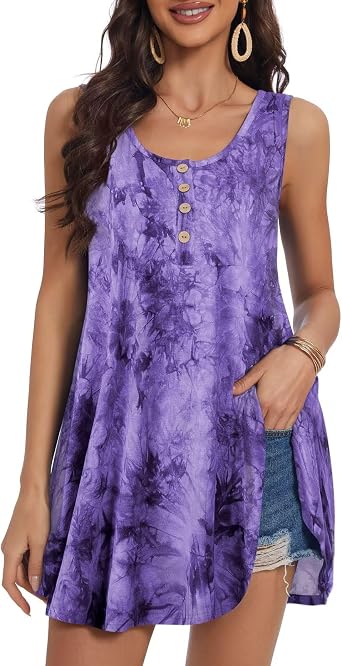 JollieLovin Womens Sleeveless Tunic Plus Size Tank Top with Flare Hem Comfy Loose Shirt Blouse