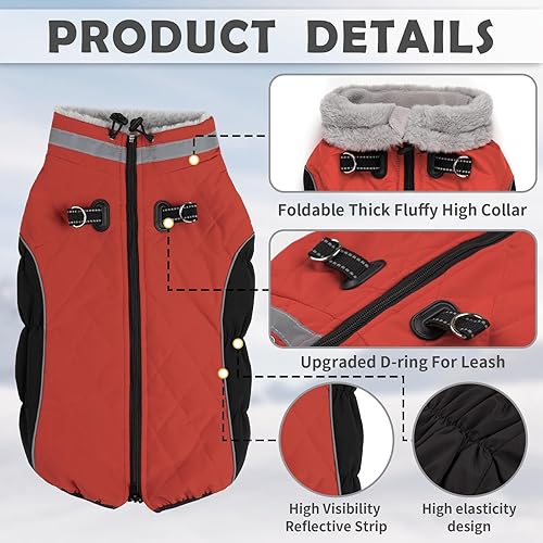 Miniatura 2 de WOYYHO Abrigo para perro pequeño, chaqueta de invierno para perro, abrigos cálidos para perros, arnés integrado resistente al viento, cuello alto,