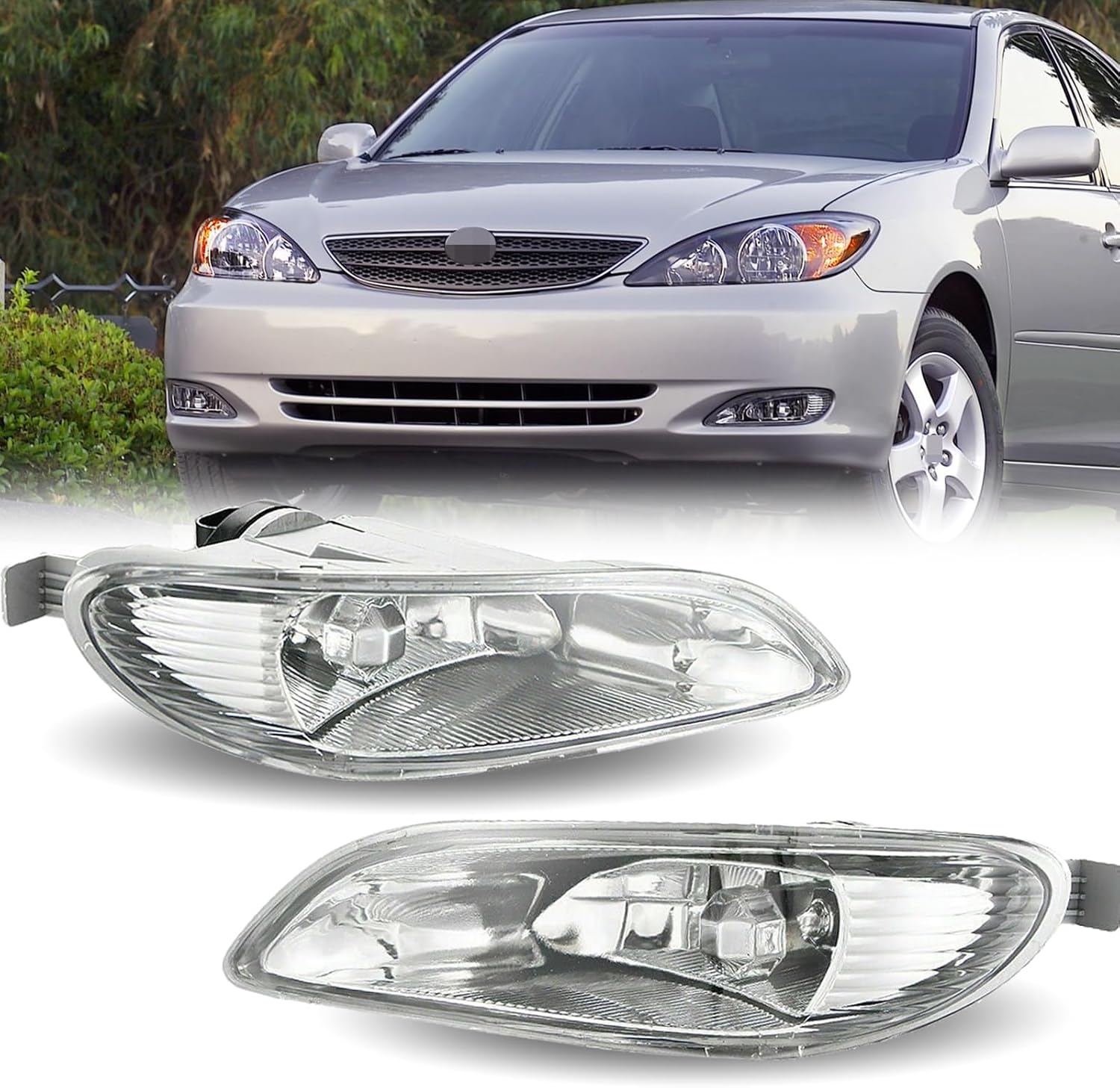 Fit 2002-2004 For Toyota Camry, 2005-2008 Corolla, 2002-2003 Solara Bumper Driving Left&Right Halogen Fog Light Lamp Clear Lens with Bulb without Wiring Switch