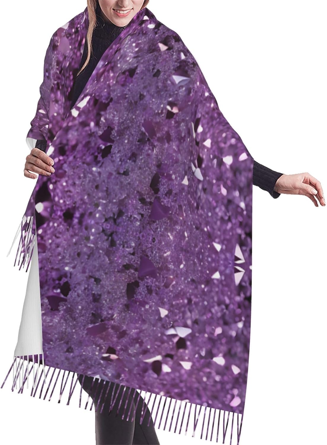 (Sequin Pattern) Women's Soft Warm Scarf Large Plush Shawl Wrap with Fringe Fashion Winter Scarves for Cold Weather