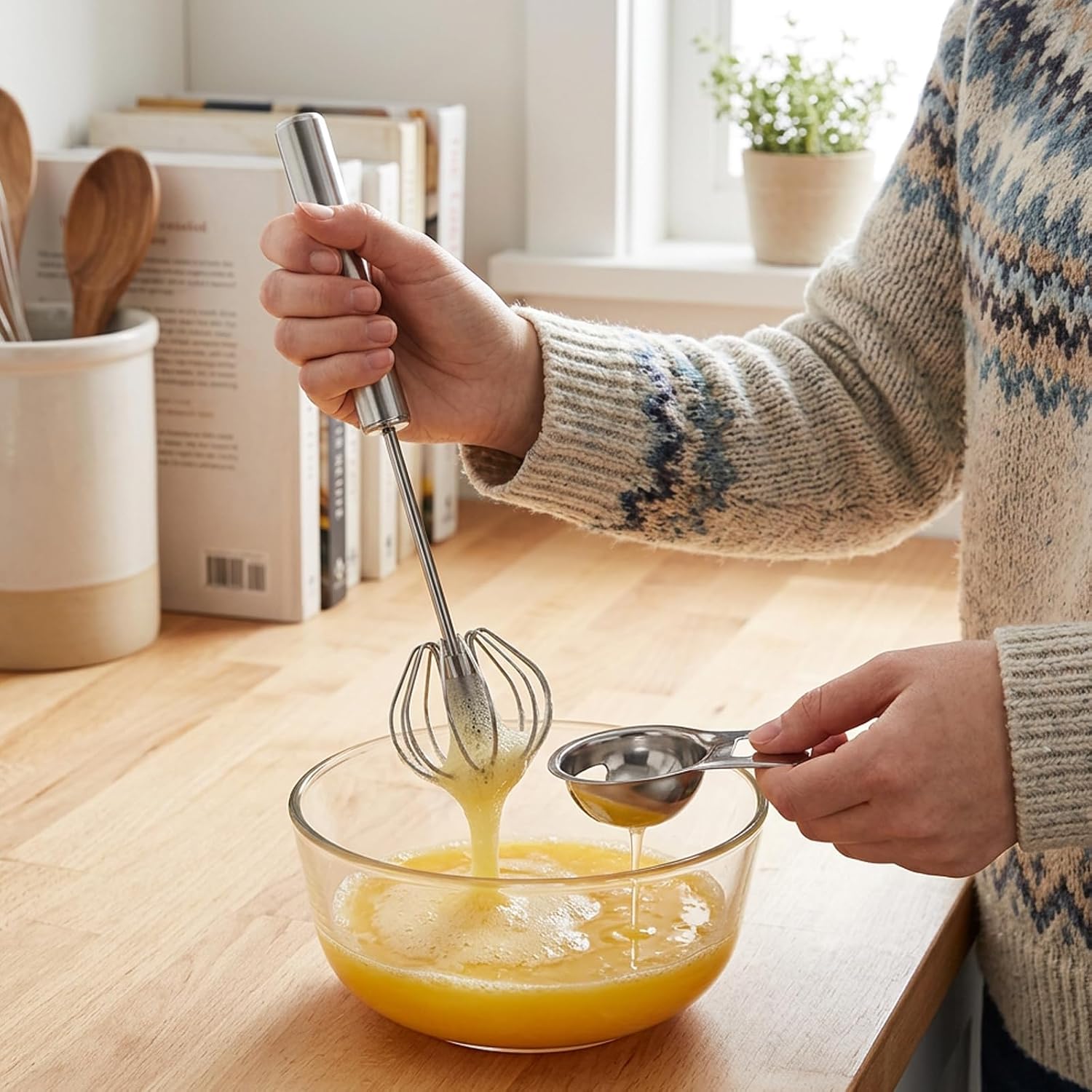 Egg Yolk Separator, Egg Separator for Raw Eggs with Stainless Steel Construction, Efficient Tool for Baking Desserts and Daily Breakfast Preparation, Space-Saving Design for Kitchen Storage