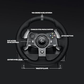 Logitech G920 Driving Force Racing Wheel and Floor Pedals, Real Force Feedback, Stainless Steel Paddle Shifters, Leather Steering Wheel Cover for Xbox Series X|S, Xbox One, PC, Mac - Black