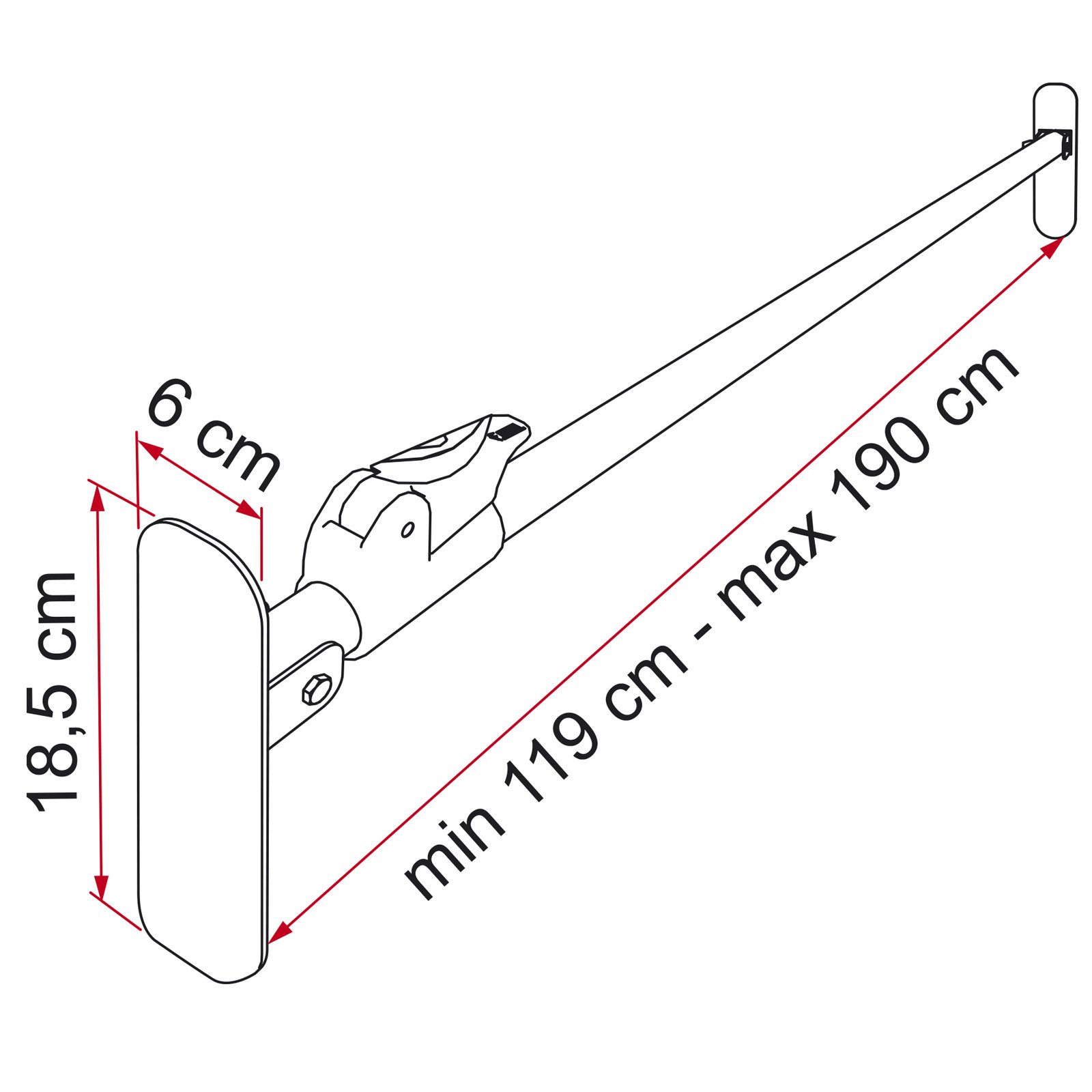 Fiamma, asta Duo Safe per la sicurezza delle portiere, antifurto, regolabile da 119 cm a 190 cm