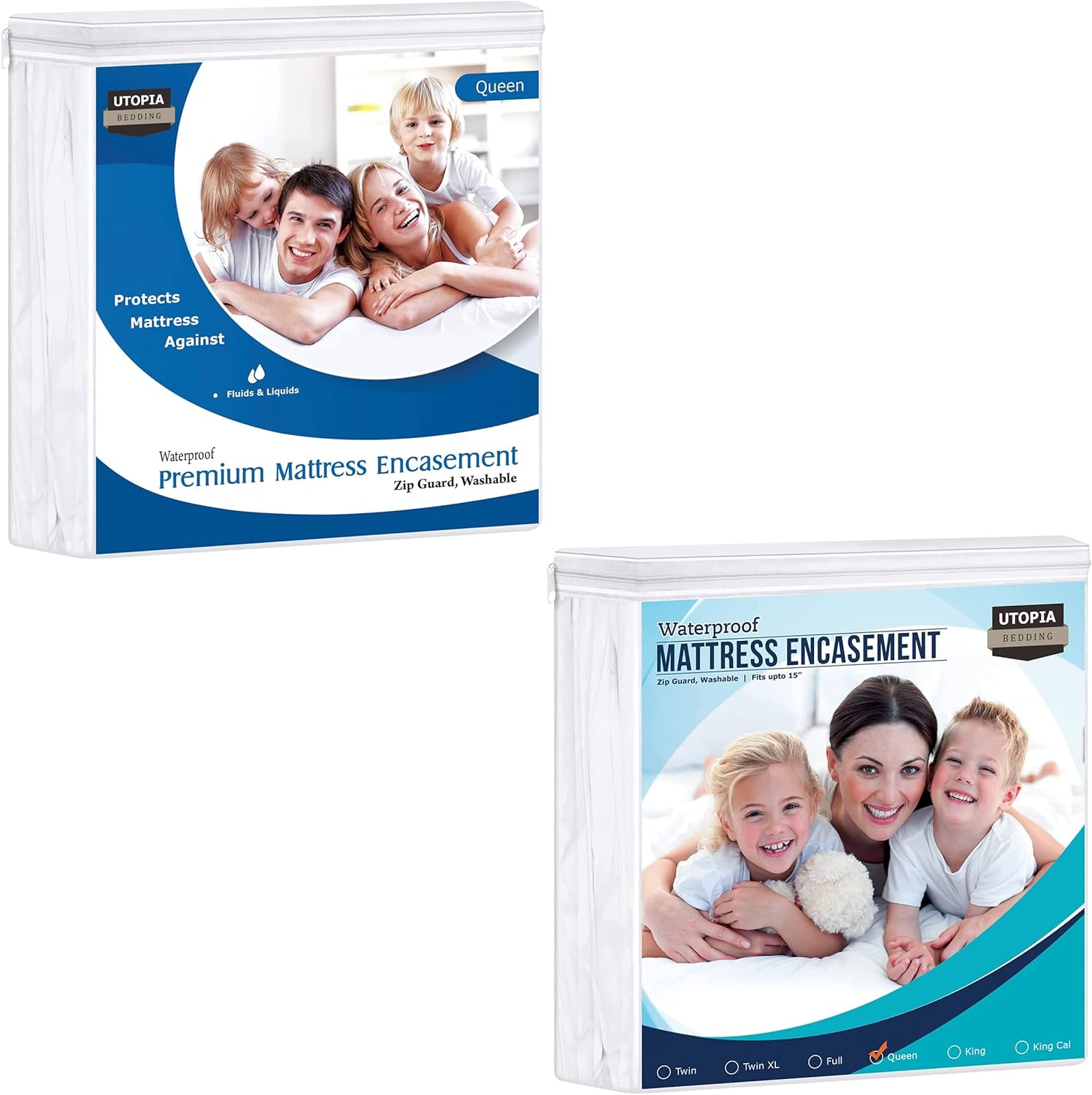 Utopia Bedding Set of 2 Queen Size Premium Zippered Mattress Encasement - Waterproof Mattress Protector - Six-Sided Mattress Cover - Soft and Breathable Machine Washable : Home & Kitchen