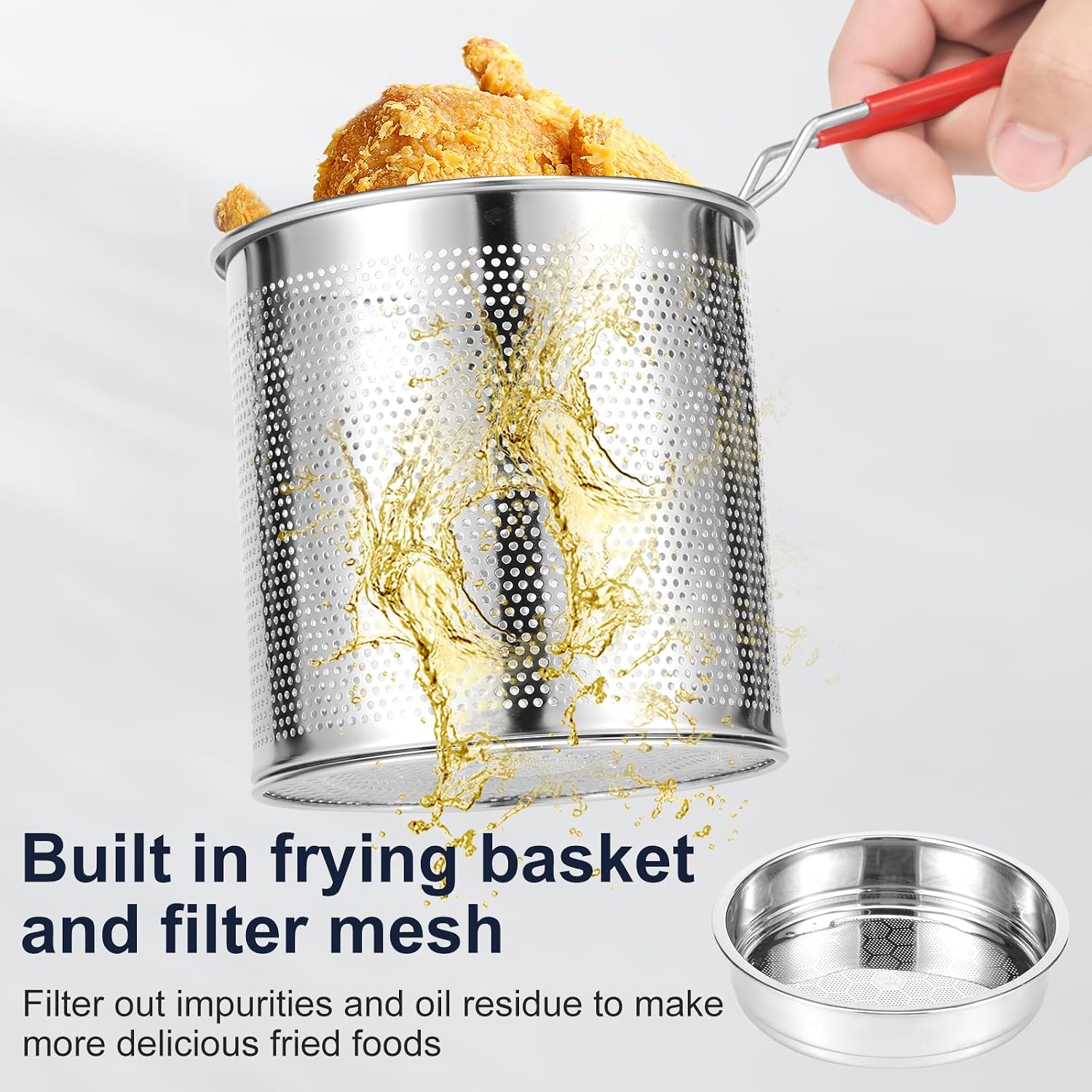 Deep Fryer Pot with Strainer Basket Stainless Steel Deep Frying Pot with Handle Good Heat Conductivity Oil Fryer Pot Portable Deep Frying Oil Container (Style3)