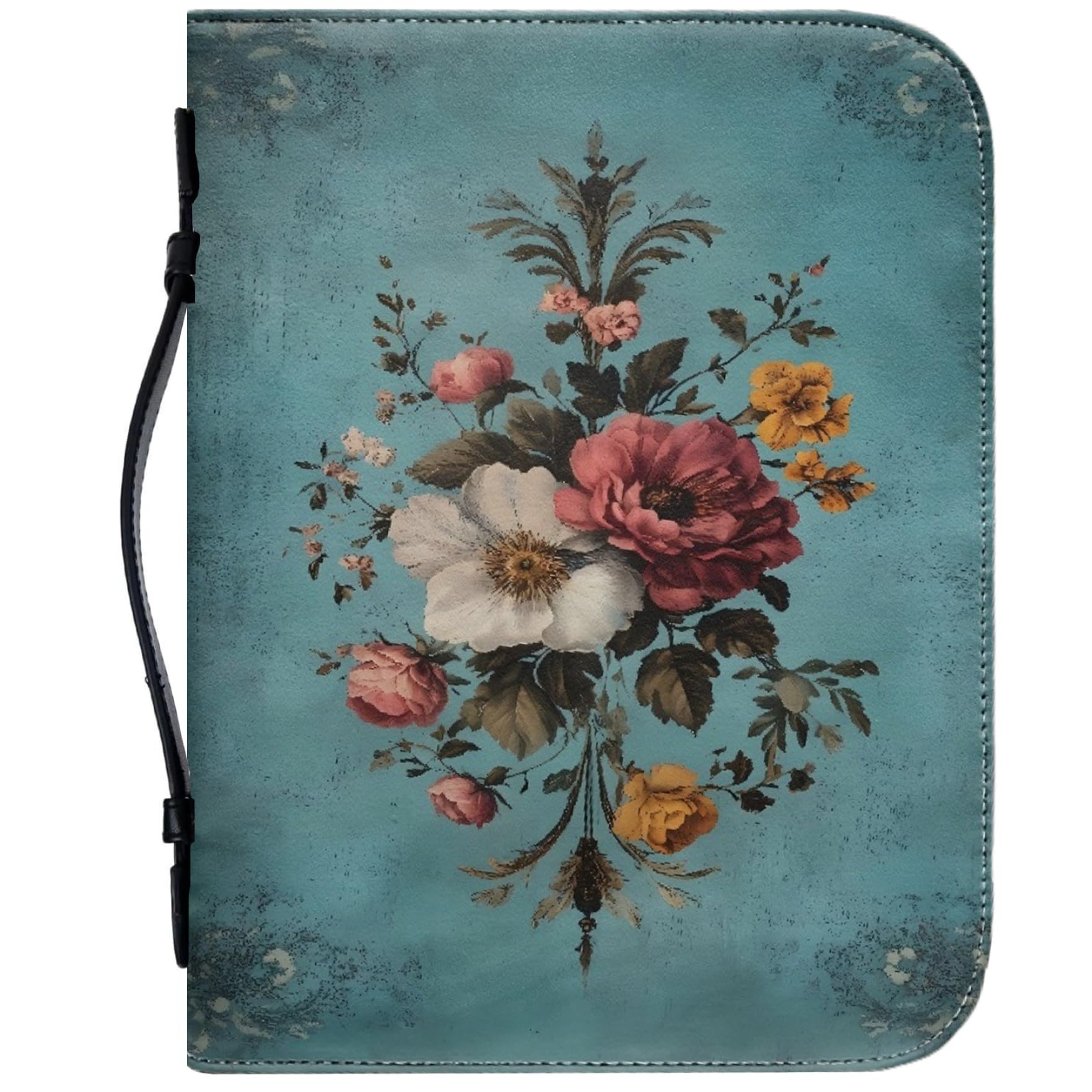 Bible Bible Couverture biblique florale, étui PU à imprimé floral vintage à fermeture éclair avec poignée pour les femmes et les filles, L, caisses