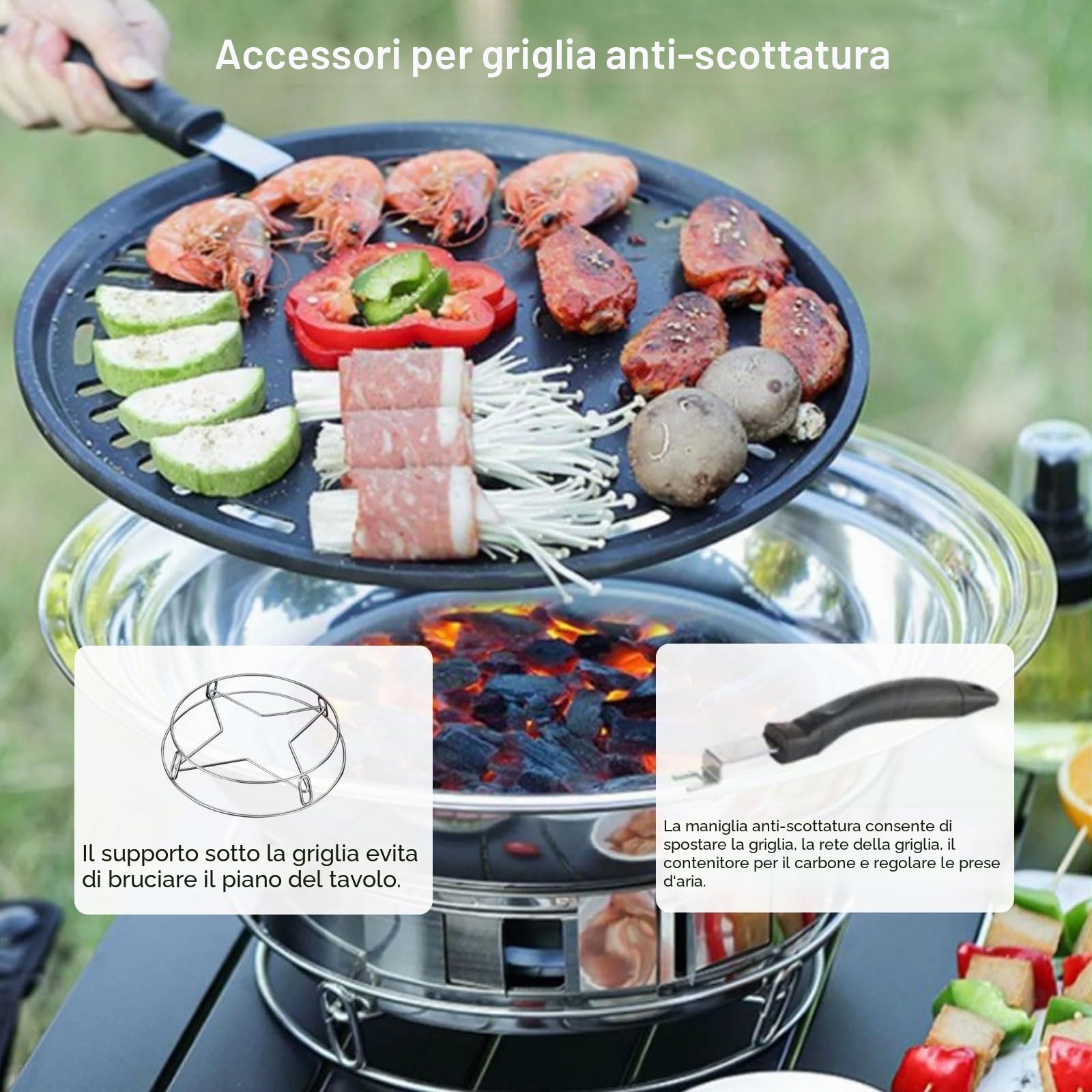 Barbecue coreano a carbone di legno, piccolo barbecue a carbone di 35,7 cm, barbecue portatile in acciaio inossidabile, griglia da tavolo Kbbq per esterni e interni, per campeggio