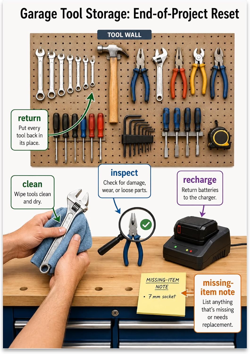 Garage Tool Storage Poster - Home Organization Reference - 13x19