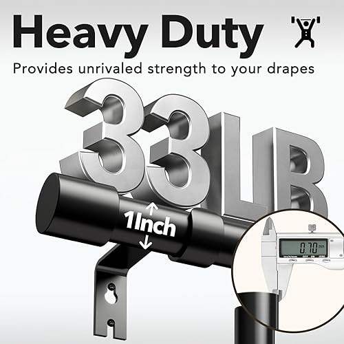 Miniatura 6 de IFELS Paquete de 2 barras de cortina resistentes para ventanas de 66 a 120 pulgadas, juego de 2 barras de cortina negras de 1 pulgada para