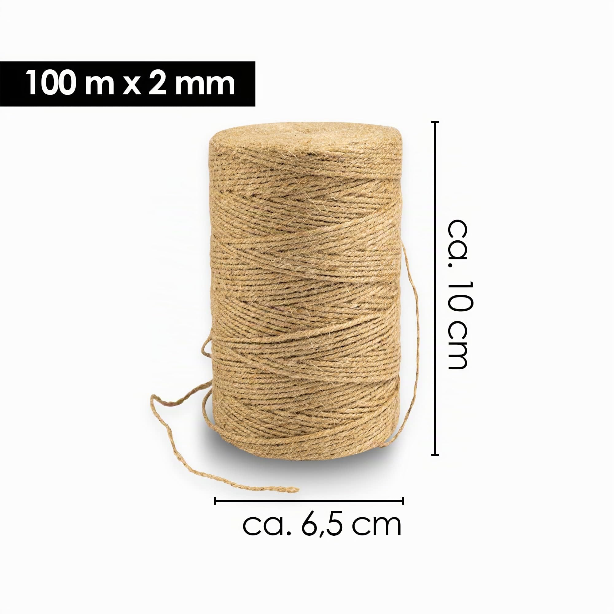 OfficeTree Spago di Juta Naturale 100 m - Cordino da 2 mm in Fibra Naturale per Fai-da-Te, Decorazioni, Giardinaggio e Confezioni Regalo