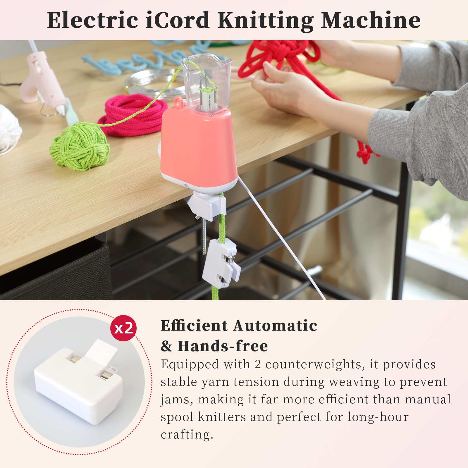 Kerty iCord - Kit per macchina per maglieria elettrica, per principianti, set completo per lavori fai da te, artigianato, borse, cinghie e gioielli, regalo ideale per gli amanti del lavoro a maglia