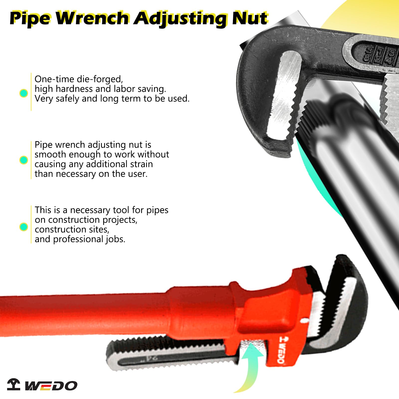 WEDO Llave de tubo, llave de tubo resistente de 36 pulgadas, llave de fontanería ajustable con mango extensible, llave de tubo recta ajustable, capacidad de mandíbula 108 mm
