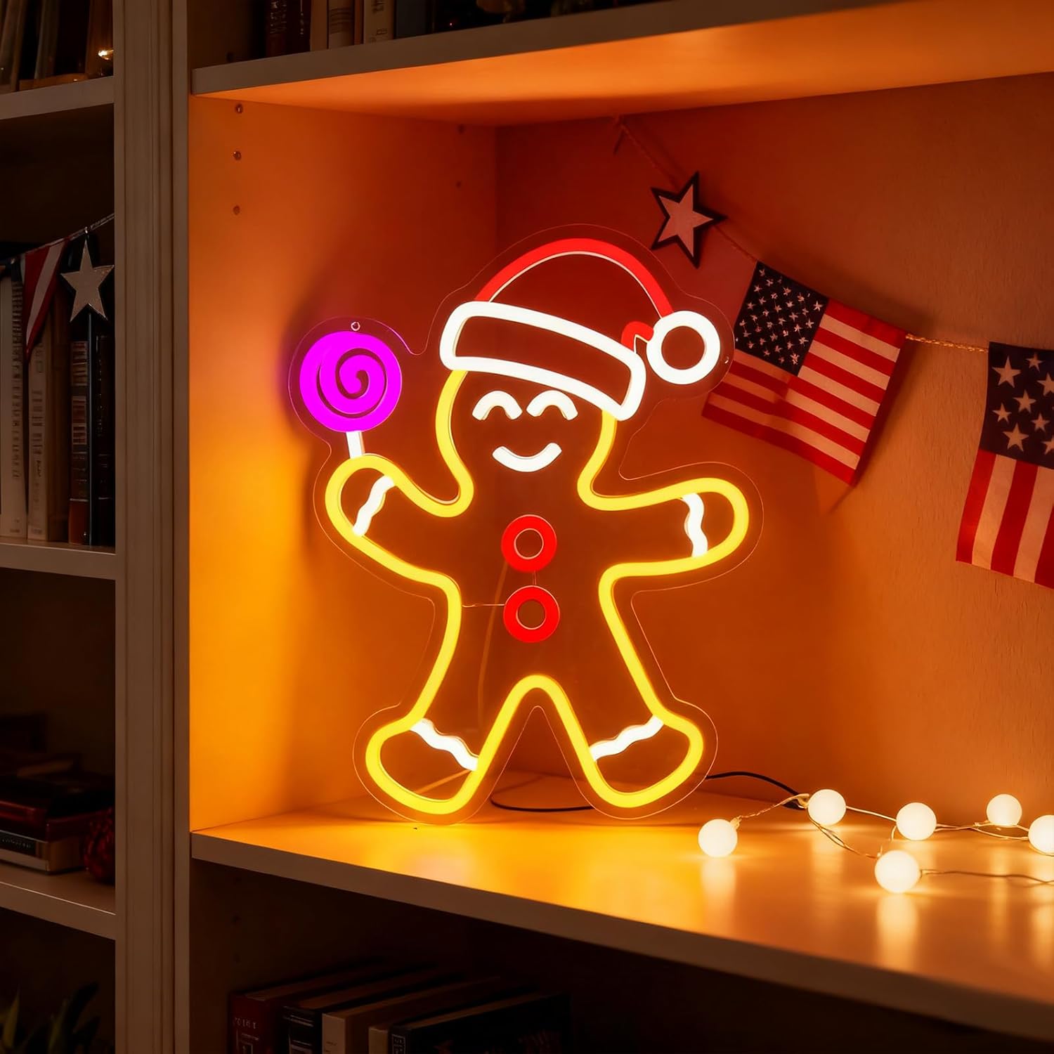 Gingerbread Man Neon Sign, Dimmable Gingerbread Christmas Decorations Lights LED Xmas Neon Light Signs for Bedroom Home Festival Living Room Kids Room Holiday Party Window New Year Decor & Gifts - Image 2