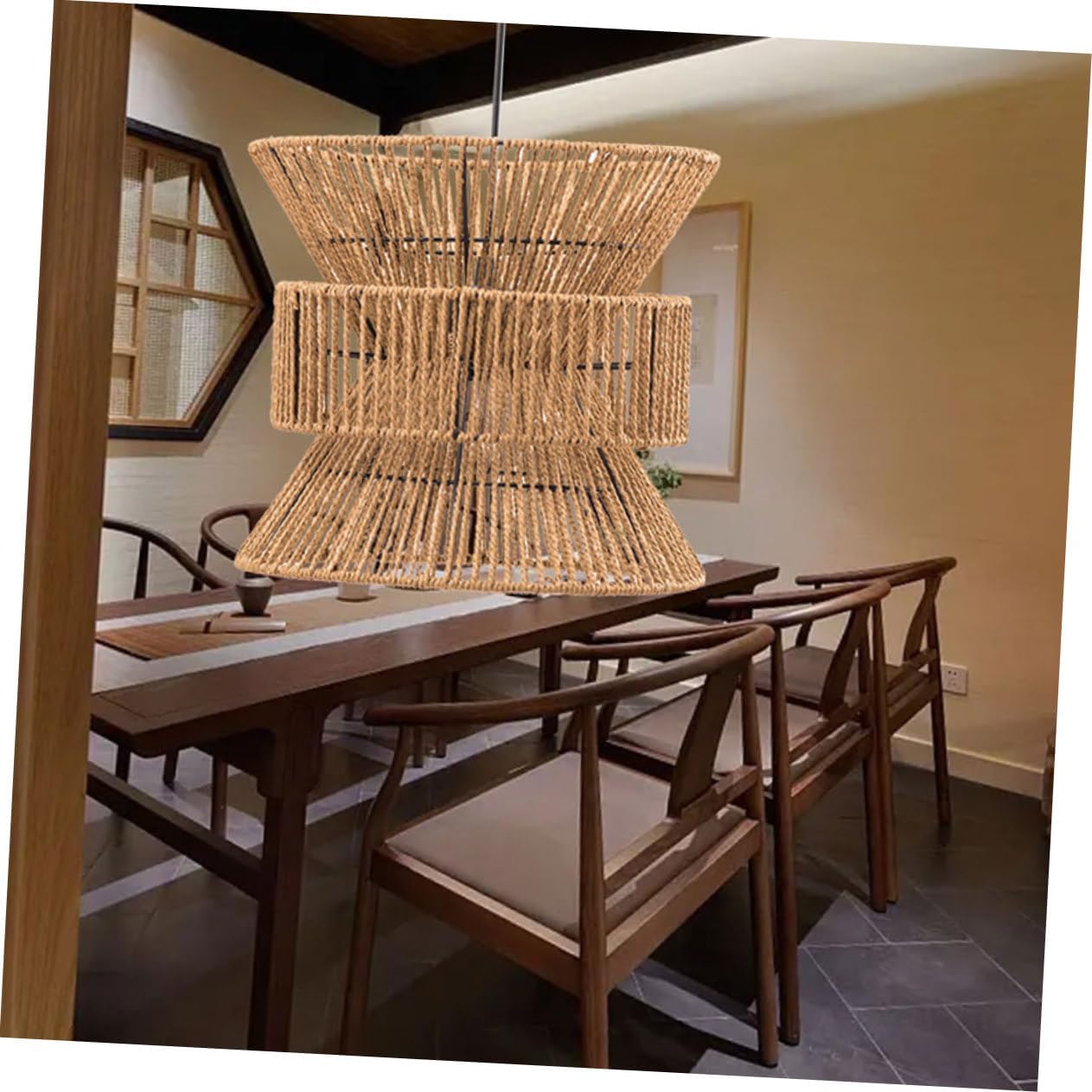 balacoo Vintage Woven Lampshade Pendant Light Retro Hemp Rope Design for Cozy Atmosphere for Ceiling Floor and Wall Fixtures for Industrial and Boho Decor