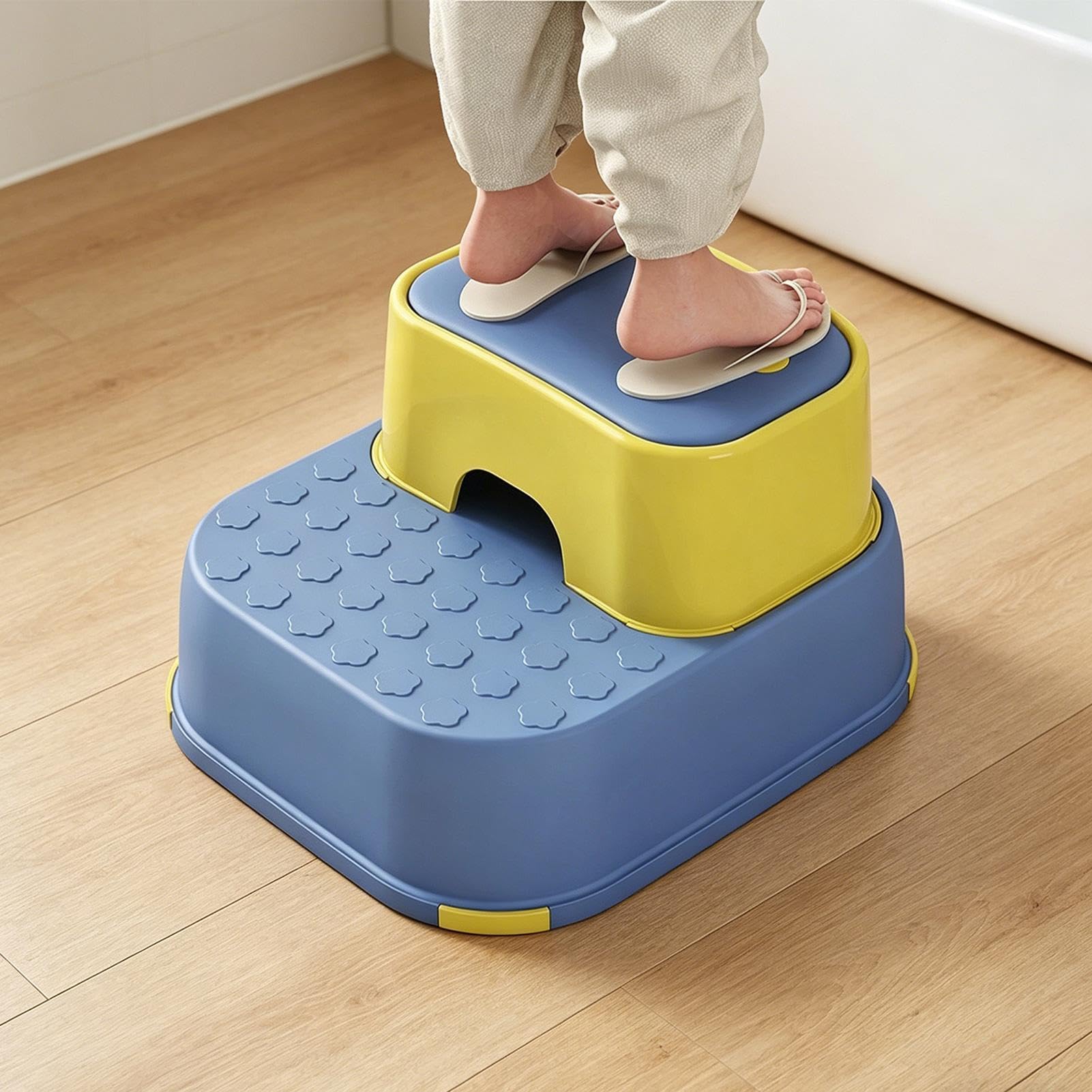Sgabello bambini - antiscivolo staccabile | Sgabello due gradini bagno maniglie sicurezza, aiutante cucina ripiano gradini larghi, doppia altezza in imparare ad usare il vasino