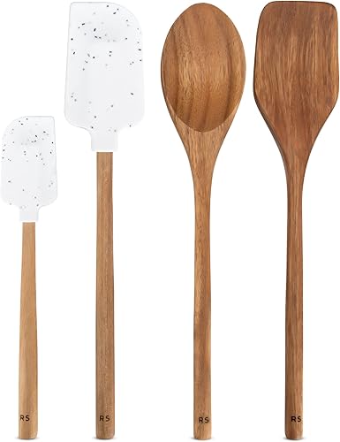 Real Simple Juego de espátulas de silicona y cucharas de madera para cocinar  Cuchara de madera, espátula de madera y 2 espátulas de silicona para disponible en Yaxa Peru
