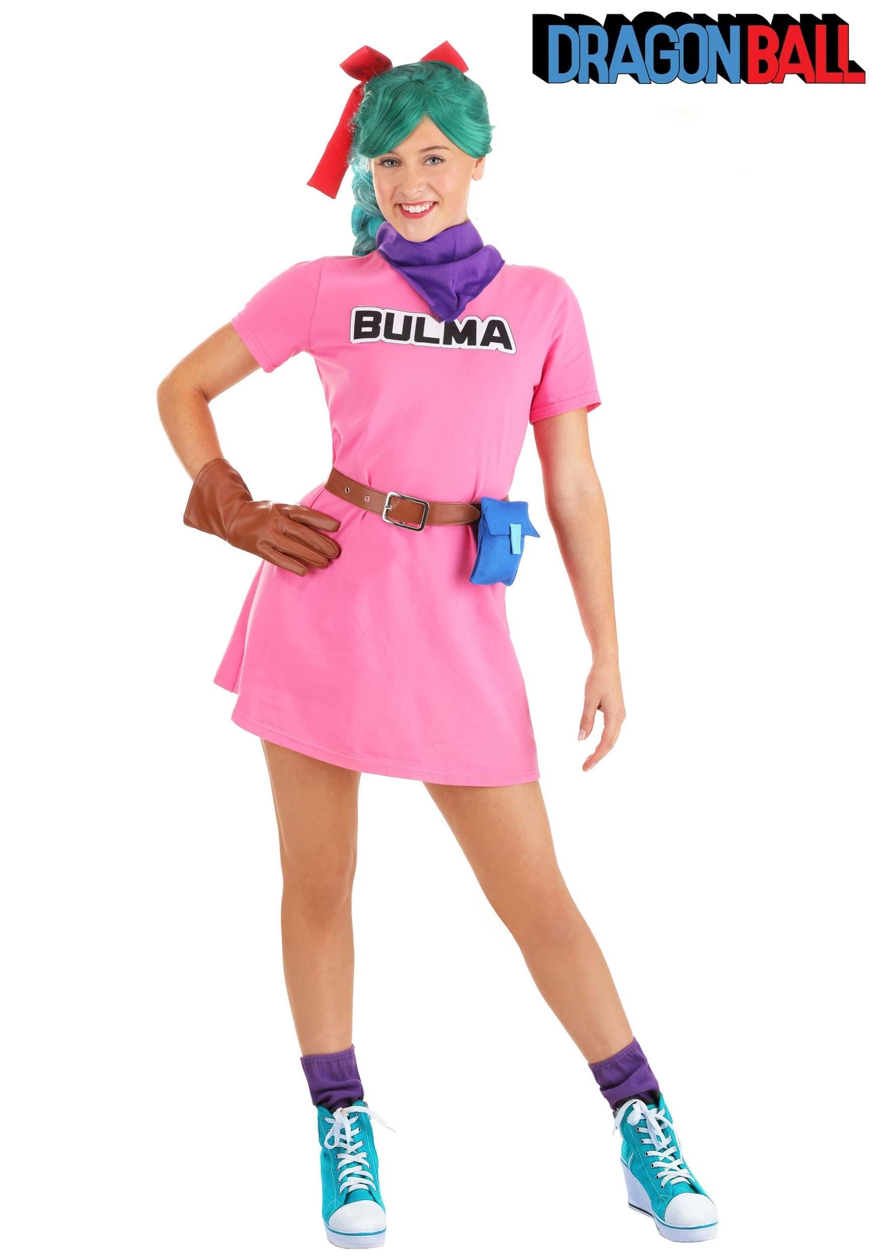 Women's Dragon Ball Bulma Costume, Pink Anime Cosplay Dress
