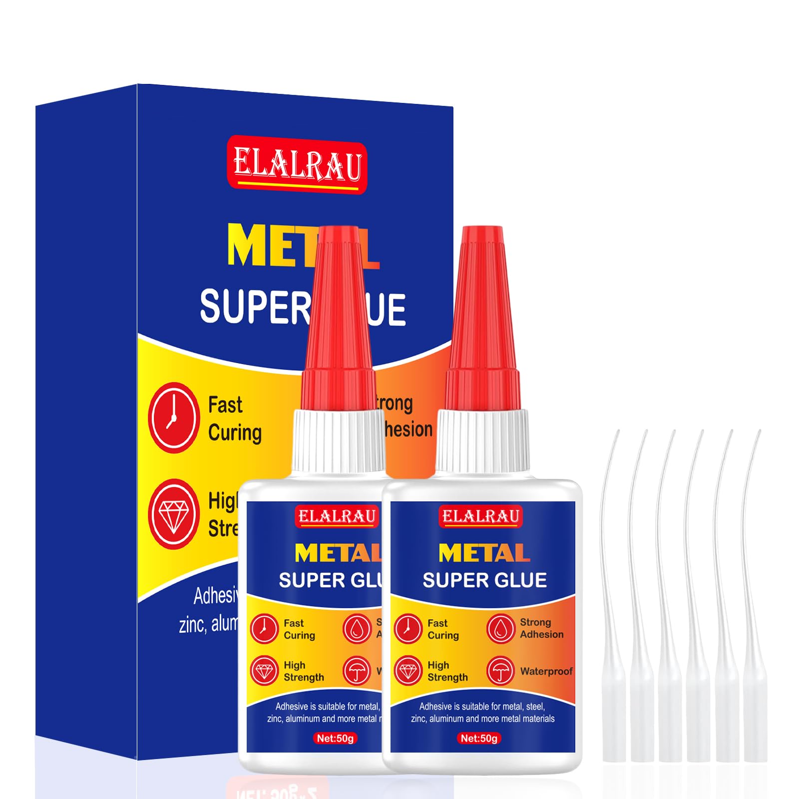 Metal Glue 100 g, ELALRAU Superglue for Metal, Steel, Zinc, Aluminum, Iron and More, Clear Instant Strong Glue with Anti-Clog Cap, Waterproof, Heat-Resistant, Quick-Dry