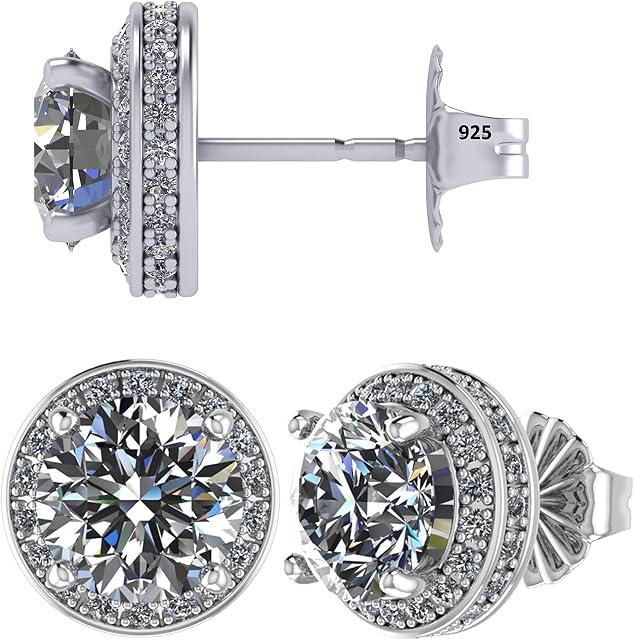NANA 14k Gold Post & Sterling Silver-Pure Brilliance-Zirconia Round Halo Stud Earrings 4.0, 5.25, 6.5, 7.5 & 8mm