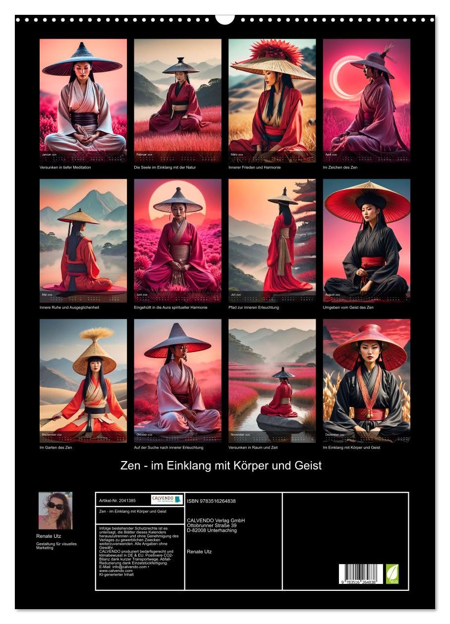 Zen - im Einklang mit Körper und Geist (Wandkalender 2026 DIN A2 hoch), CALVENDO Monatskalender: Inspirierende Darstellungen meditativer Szenen von ... Aura spiritueller Harmonie (CALVENDO Kunst)