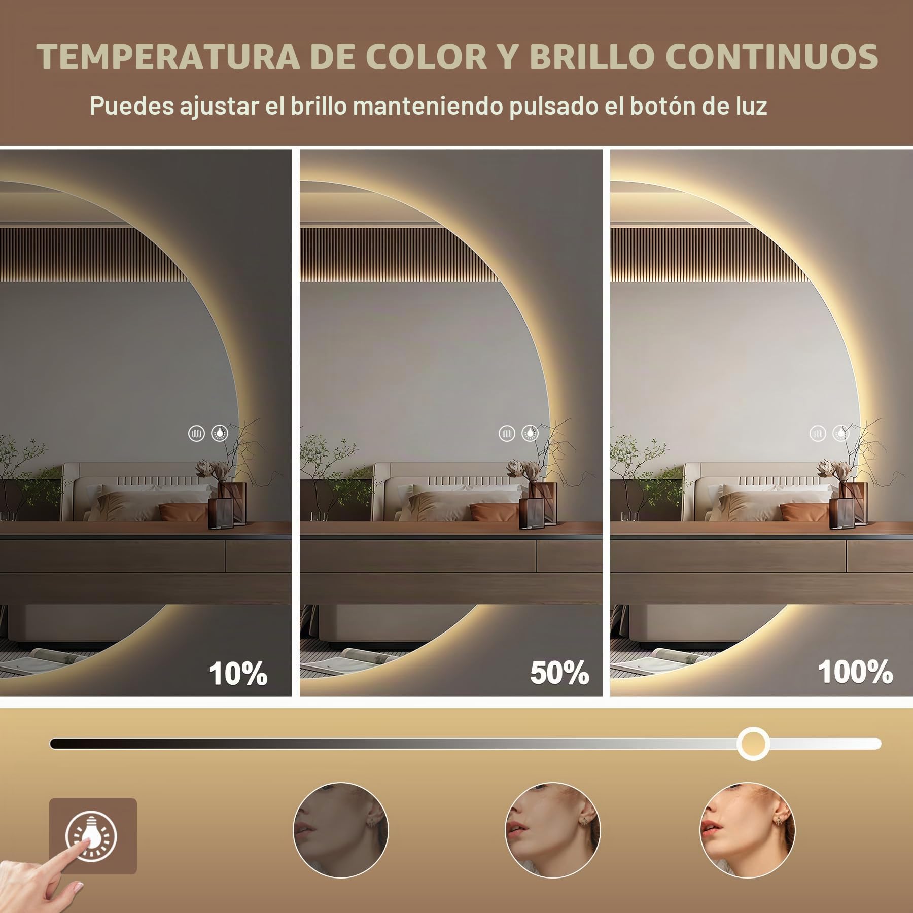 120×60cm Espejo Baño con Luz, Espejo De Baño con Luz LED con Antivaho, Luz De 3 Colores Dimmable, Ip54, IRC 90+, Espejo Media Luna con Función De Memoria(Left Cut, 120 × 60cm)