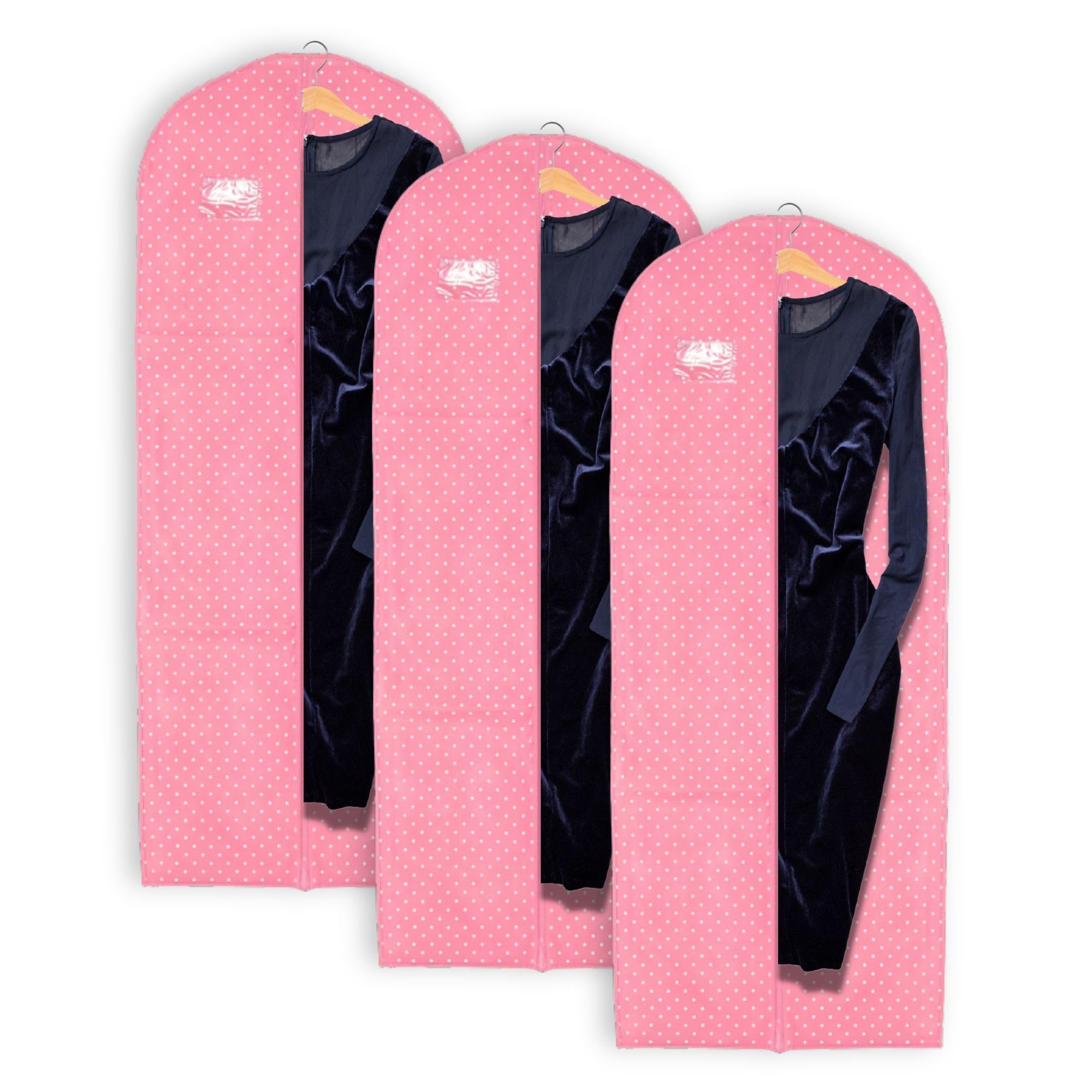 Hoesh UK - Breathable 60 inches Pack of 3 Bridesmaid Weddings Dress Cover Garment Bags (Pink Polka) - storage bags for clothes, gown dress cover, clothes bag, dress covers garment bags full length
