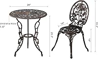 Vista 6 de HOMEFUN Juego de 2 mesas y sillas de bistró para exteriores, juego de 3 piezas, diseño de rosa, aluminio fundido para jardín, balcón, resistente a