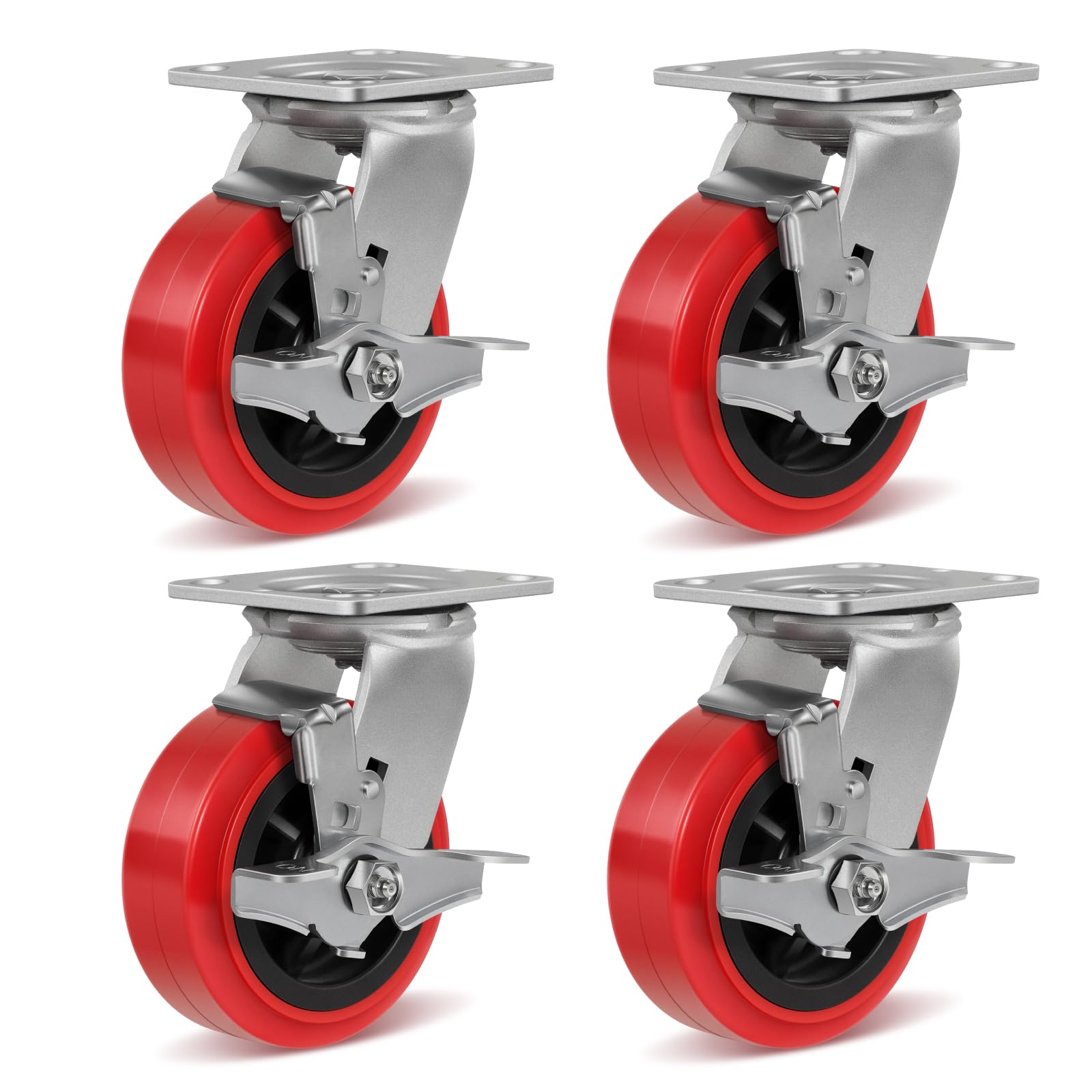 HANDSAMMU 5 inch Industrial Caster, Polyurethane on Polypropylene Wheel- Casters Set of 4 Heavy Duty - 4000LB Total Capacity -Widely Used in DYI