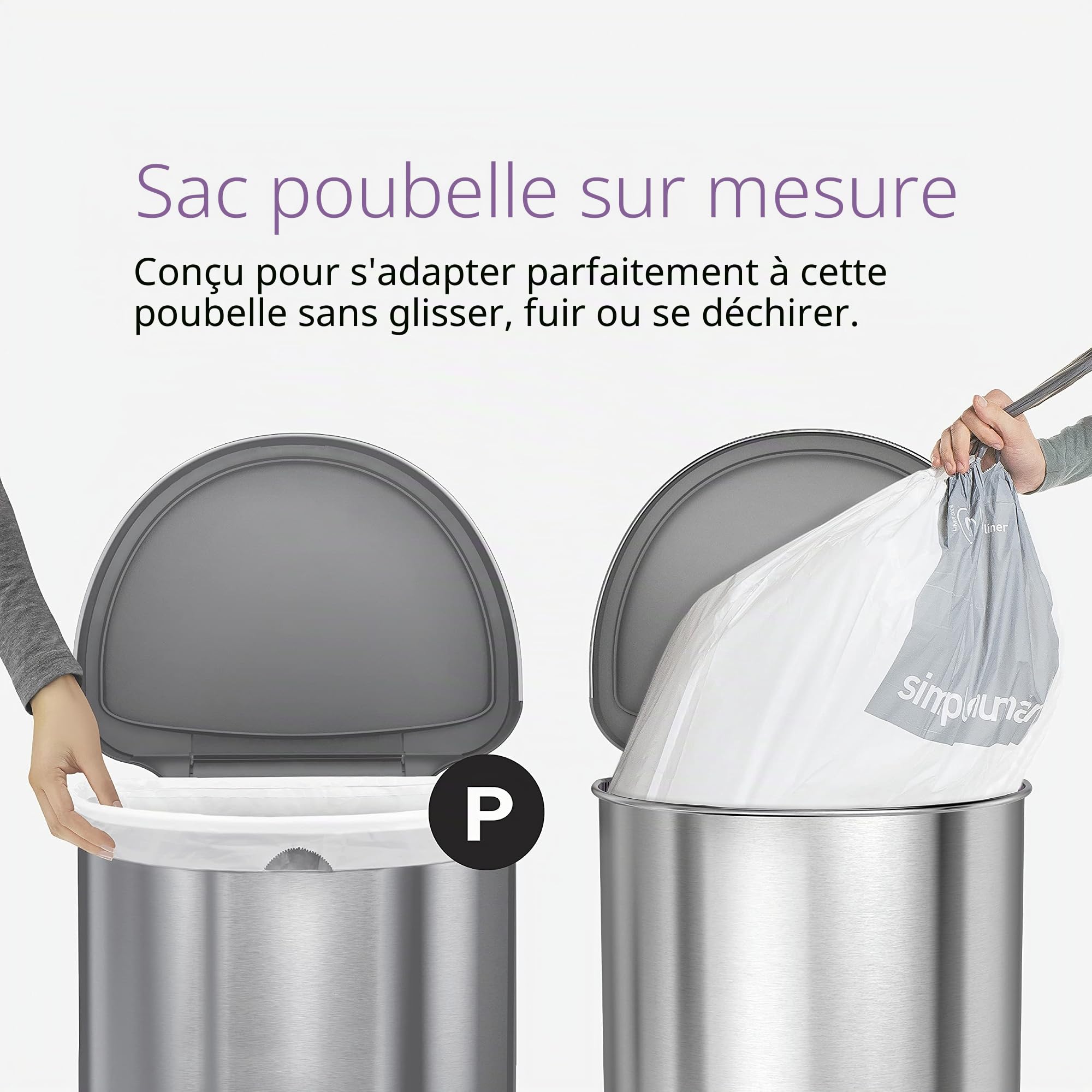 simplehuman CW0263 code P, sacs poubelle sur mesure, 3 x paquet de 20 (60 sacs), plastique blanc