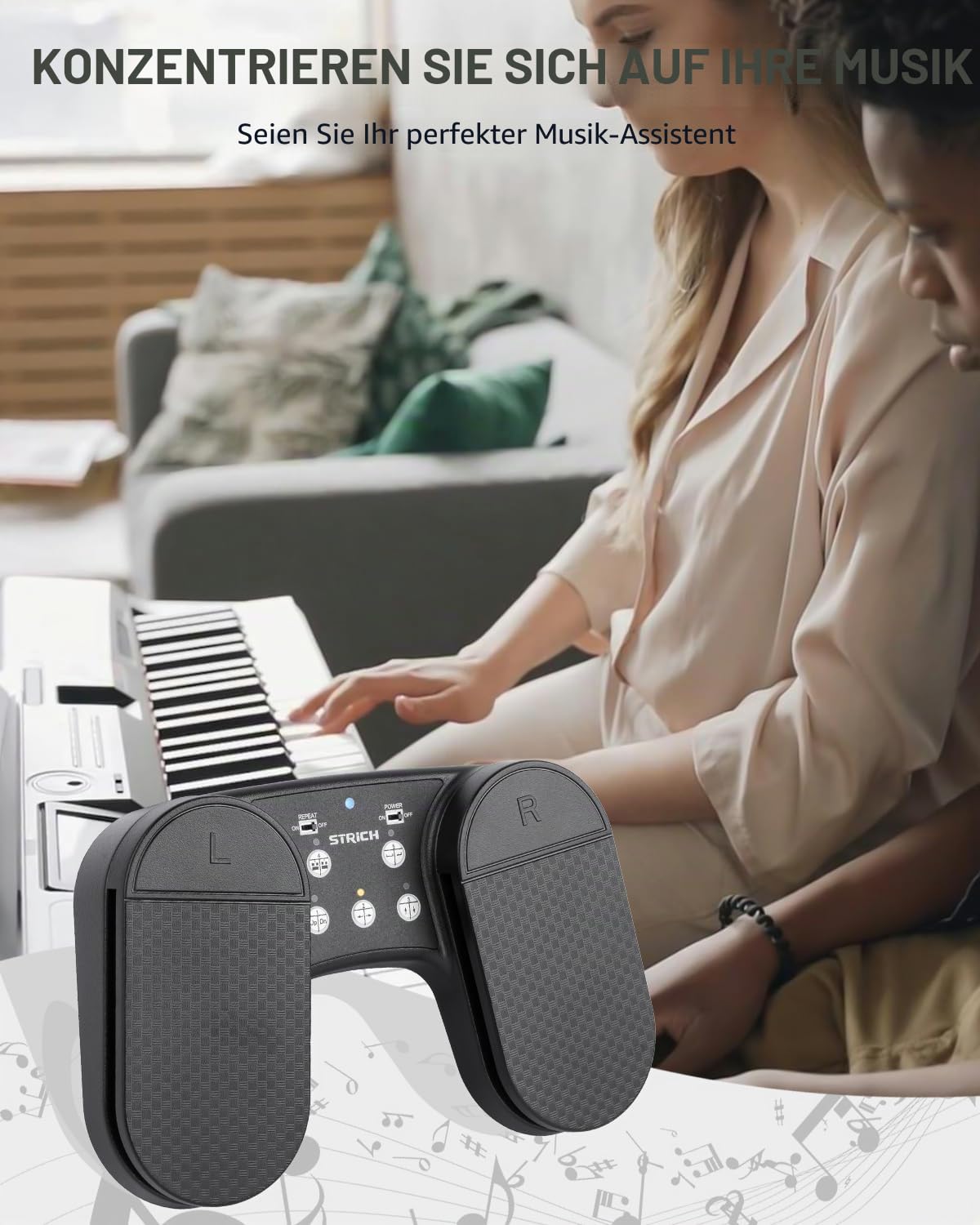 STRICH Drahtloser Page Turner Pedal für iPad, Wiederaufladbares Musikseitenumblätter-Pedal, 5 Modi, USB Lautloses Fußpedal für Tablets, iPad Pro, Instrumente Spielen, PC, SPT-10