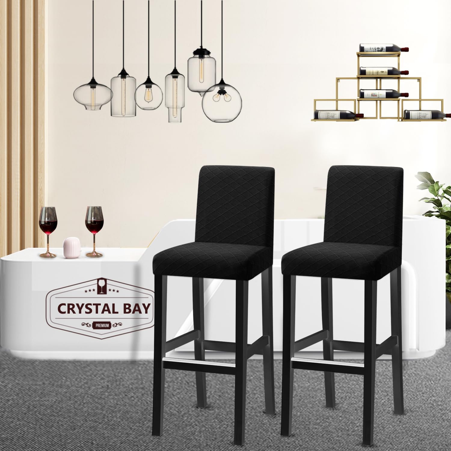 Bar Chair Stool Covers, Stretch Removable Washable Chair Slipcover for Short Swivel Dinning Chair Back Chair Bar Stool Chair (Black,Set of 4)
