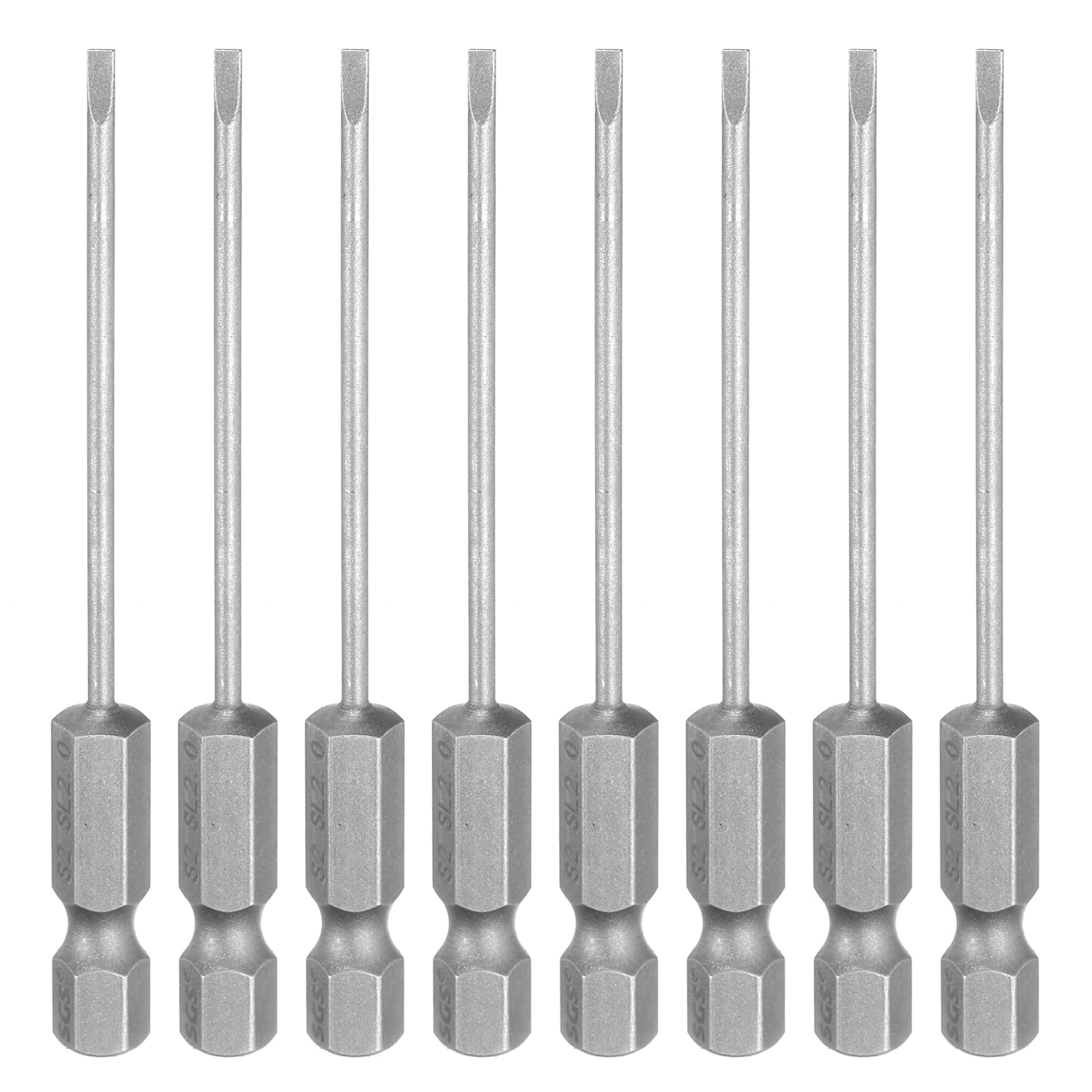 sourcing map 8pcs SL2 Slotted Screwdriver Bits 2mm Slotted Tip 1/4" Hex Shank 75mm (3") Long Magnetic Flat Head S2 Steel Screw Driver Drill Bits Industrial Power Screwdriver Bit