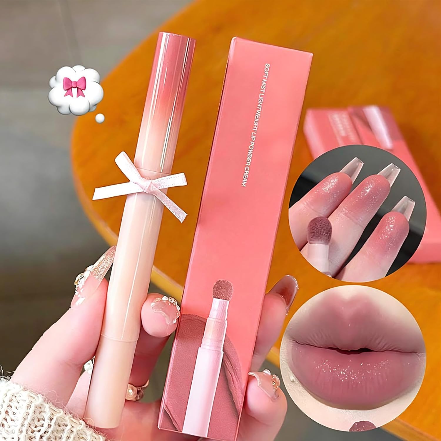 4 PCS Matte Cushion Lip Powder Cream, Low Saturation Shimmer &Nude Shades image 4