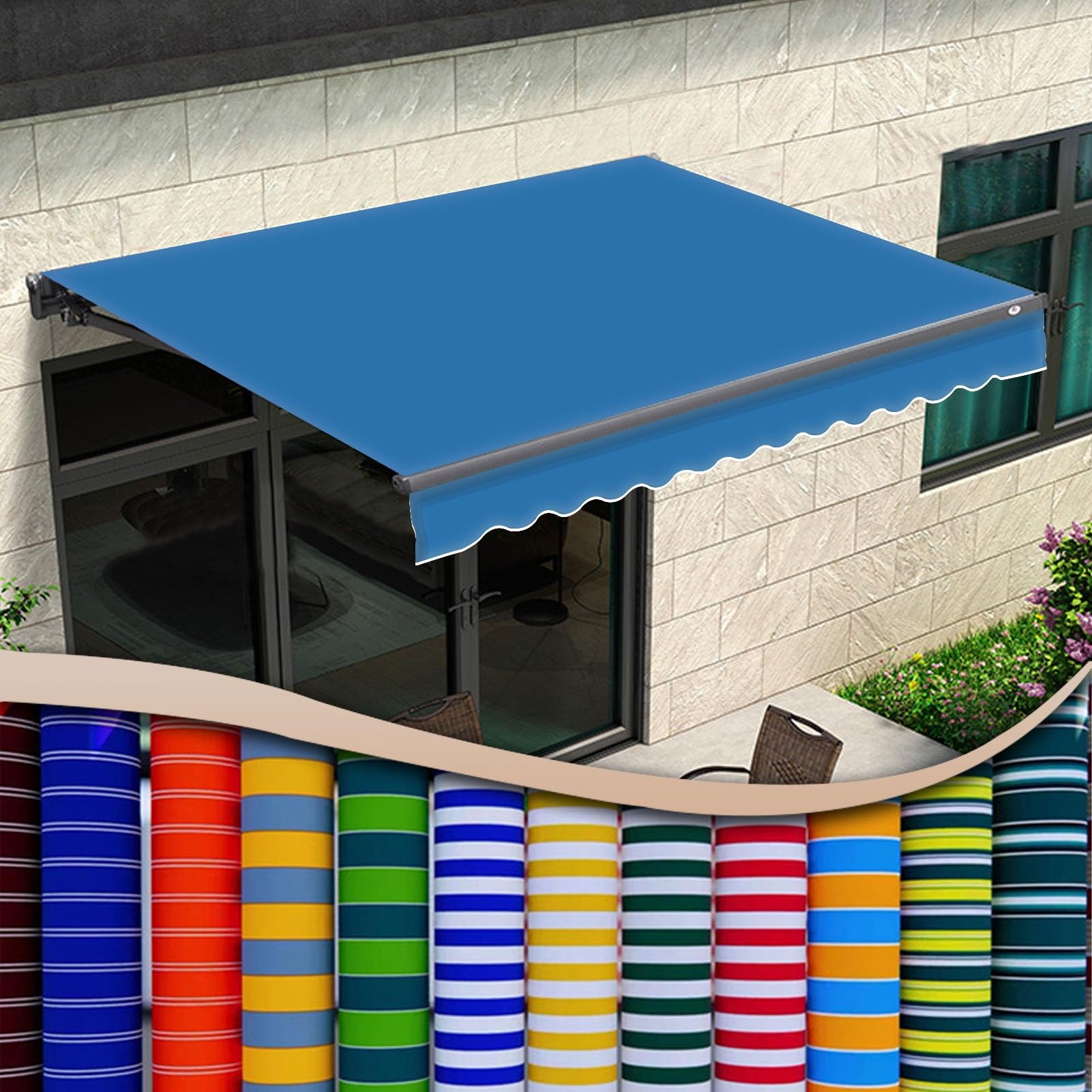 Ning e Tessuto di ricambio retrattile (solo tessuto) 100% 280 g, in poliestere, copertura per esterni, patio, veranda, veranda, negozi (blu scuro, 3 x 1,5 m)