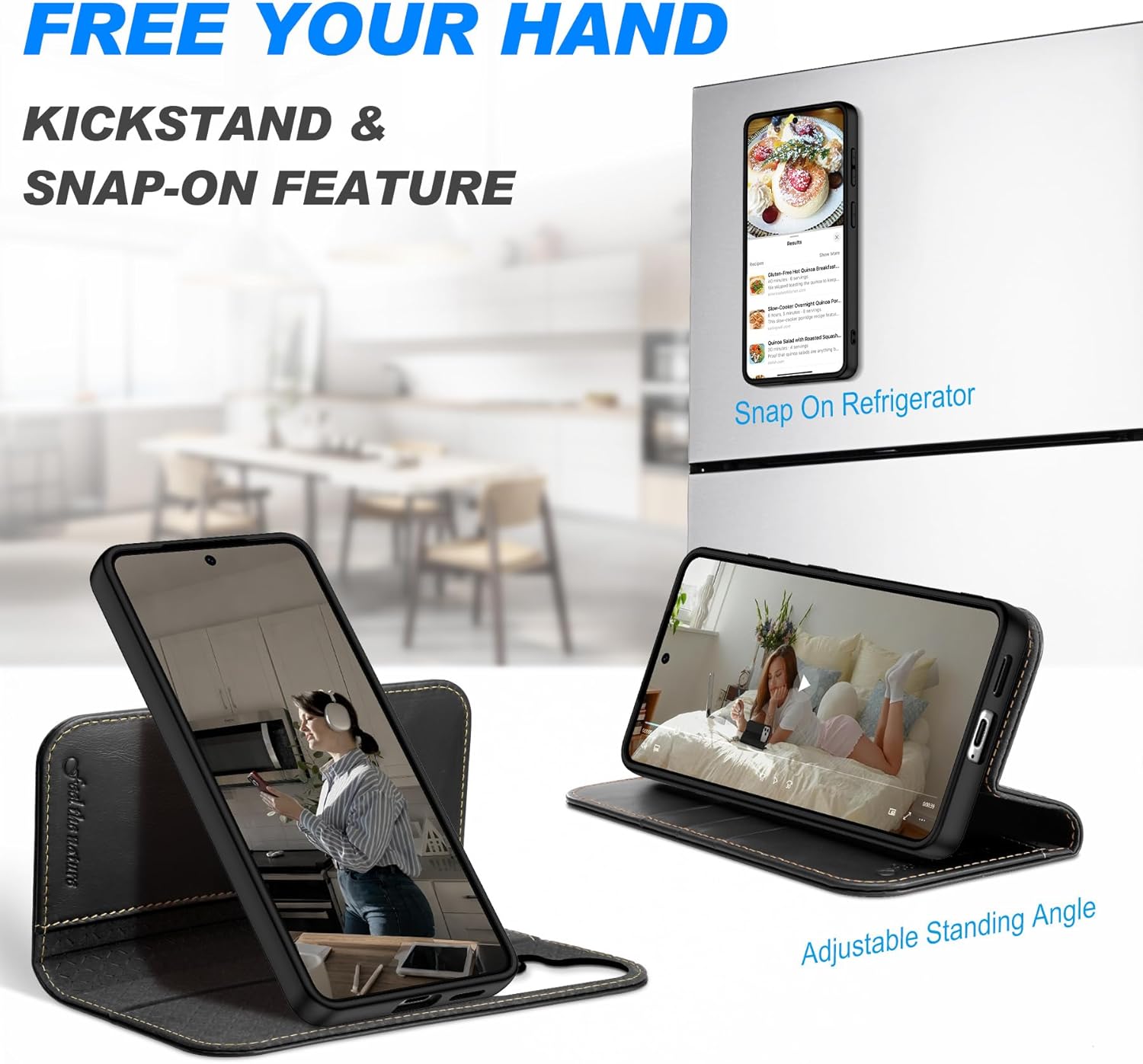 SHIELDON 2-in-1 Case Wallet for Galaxy S26 6.3-inch 2026, Genuine Leather, Folio Magnetic Closure, Wireless Charging, RFID Blocking Card Holder, Kickstand, Removable Shockproof Cover - Retro Black