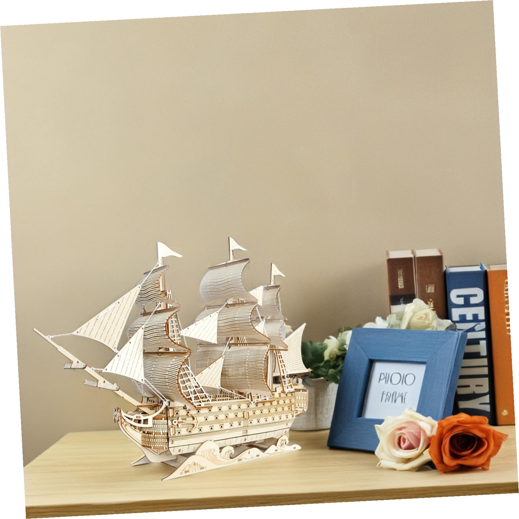 ERINGOGO Puzzle del di puzzle adulti decorazione da tavolo arredamento a tema nautico di nave in legno Light Brown