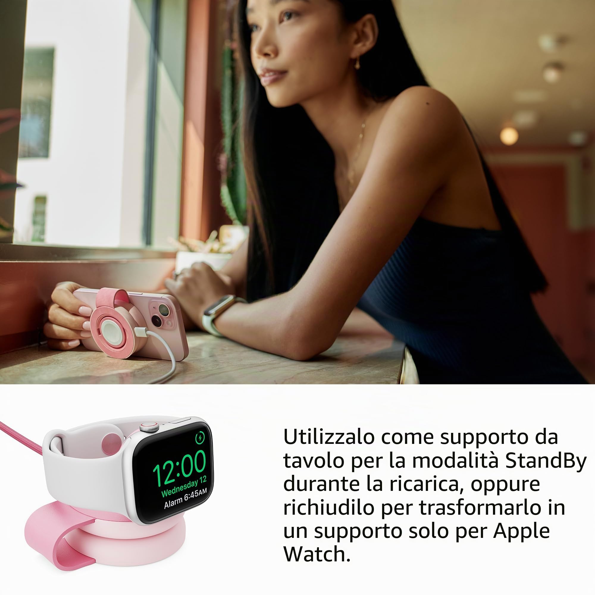 Butterfly SE Caricabatterie da viaggio wireless compatto pieghevole 2 in 1, ricarica MagSafe Duo da 15 W per iPhone, AirPods e Apple Watch, rosa