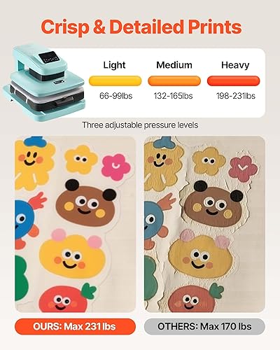 Miniatura 6 de VEVOR Máquina automática de prensa de calor, 15 x 15 pulgadas, máquina de prensa de camisetas con liberación automática y presión ajustable,