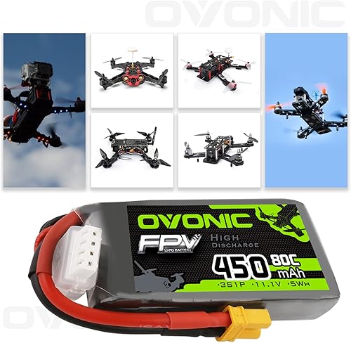 Miniatura 3 de OVONIC 3S Lipo Batería 80C 450mAh 11.1V Lipo Batería con conector XT30 para RC FPV Racing Drone Quadcopter (4 paquetes)