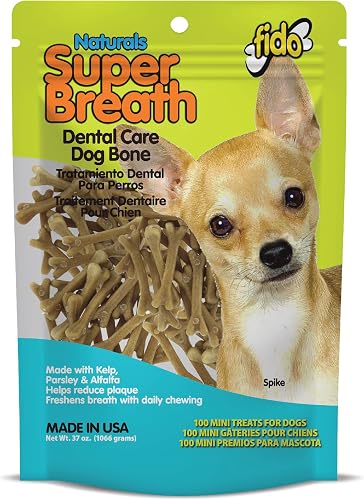 FIDO - Super Breath Dental Care Bones for Dogs - 100 Count Mini Dog Dental Treats for Extra Small Dogs, Made in USA, Tasty Dog Dental Chews Help Reduce Plaque, Tartar Buildup & Freshens Breath