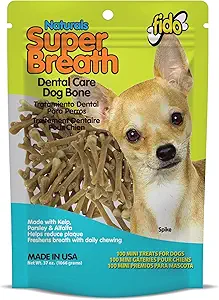 Fido - Super Breath Dental Care Bones for Dogs - 100 Count Mini Dog Dental Treats for Extra Small Dogs, Made in USA, Tasty Dog Dental Chews Help Reduce Plaque, Tartar Buildup & Freshens Breath