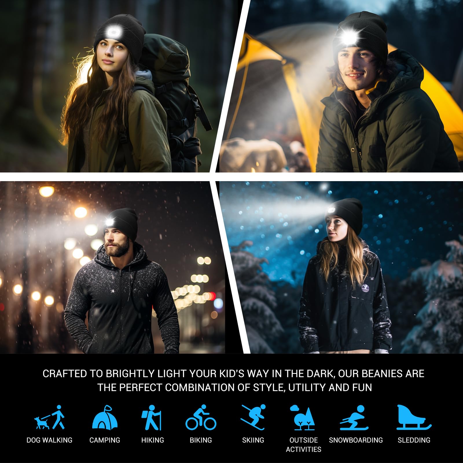 Beanie Hat Built-in Light Rechargeable LED Cap Soft Acrylic Knitted Winter Hat for Men Women Gift, Black, Medium 4