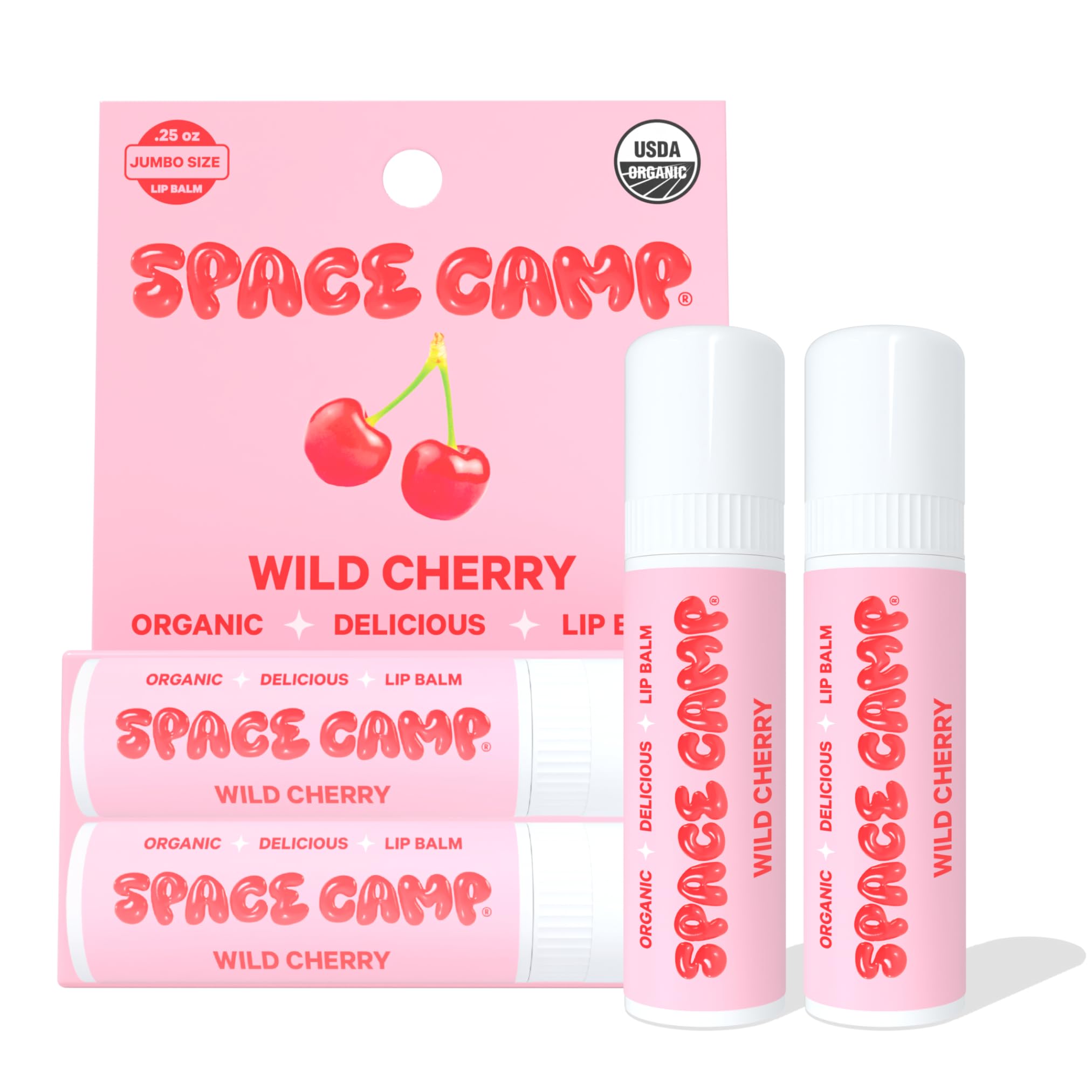 Space Camp Jumbo Lip Balm - Wild Cherry Organic Flavored Balm (2 Pack)