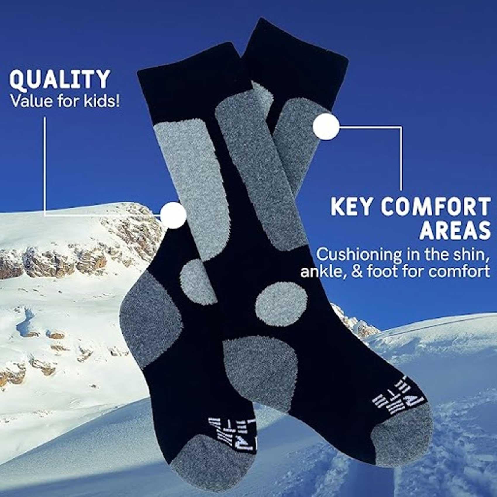 Kids Value Skisocken für Jungen und Mädchen, Snowboarden, Winter, kaltes Wetter, 6 Paar - Schwarz (3)-Blau (3)