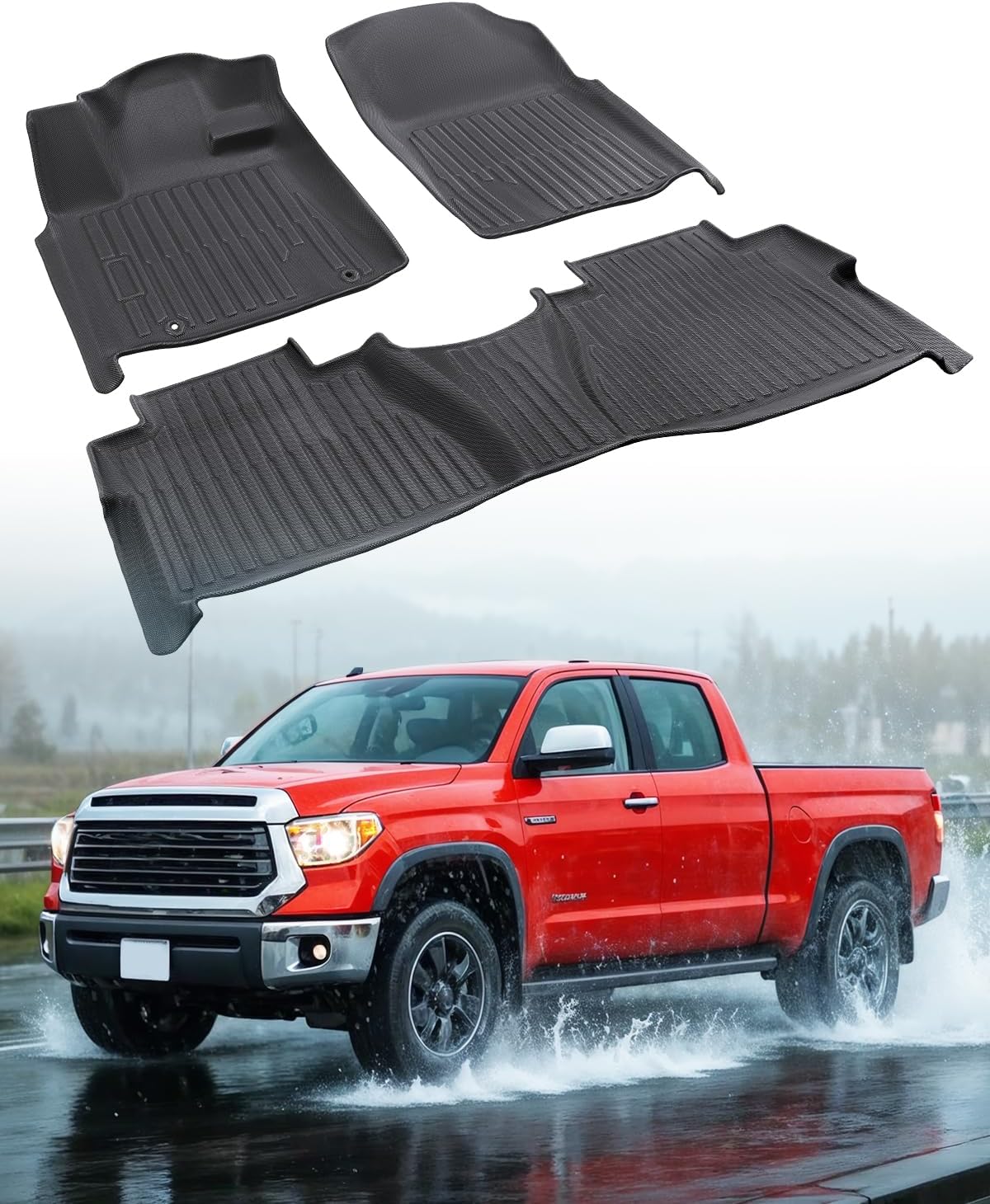 for Toyota Tundra Floor Mats 2011 2010 2009 2008 2007, Custom Fit All-Weather Cargo Liner Car Mats Full Set for Tundra 2007-2011 Double Cab & CrewMax TPE Rubber Seat Protection Automotive Accessories