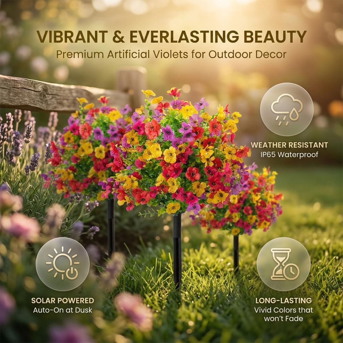 ROVIA Withaffect UV Resistant Artificial Outdoor Flowers: 16" Artificial Flowers for Outdoors - Waterproof Faux Flower Garden Stakes - Spring Decor for Yard Lawn Patio Walkway Porch Home - 5