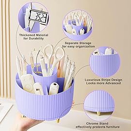 Diesisa Makeup Brush Holder Organizer,360 Rotating Makeup Brush Organizer,5 Slot Make up Brushes Cup for Cosmetics, Nail Polish, Art Supply, Bathroom Vanity Desktop Organizer - Purple