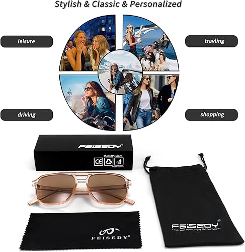 Miniatura 8 de FEISEDY Gafas de sol estilo aviador cuadradas retro para mujeres y hombres, vintage de los 70, marco de plástico de moda, B2835